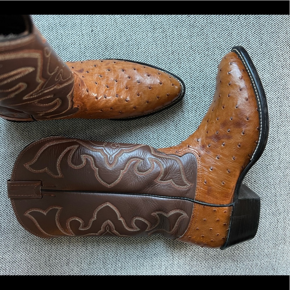 Vintage Larry Mahan Ostrich Skin Cowboy Boots